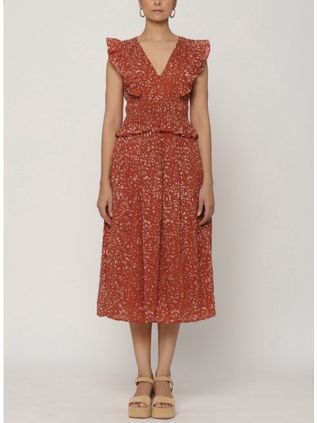 midi dress black floral Floral Microprint Long Sleeve Midi Dress M / Black
