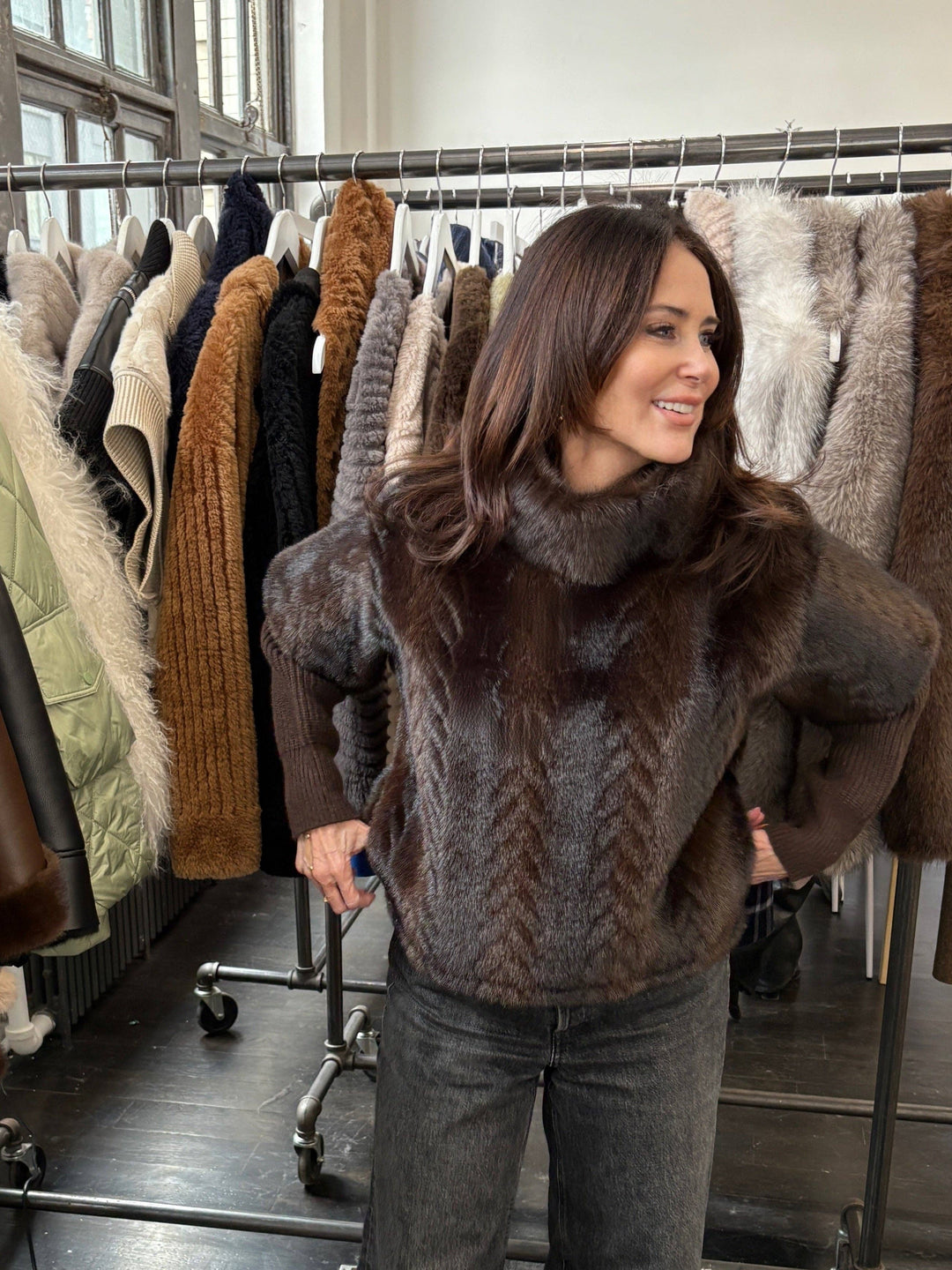 The Faux Mink Pullover Sweatshirt with Knit Sleeves