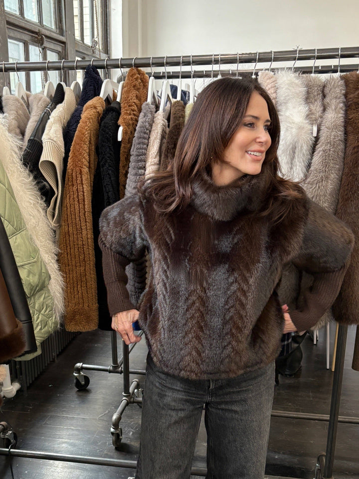 The Faux Mink Pullover Sweatshirt with Knit Sleeves