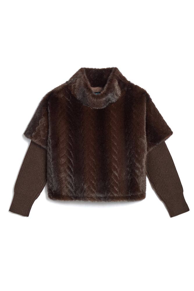 The Faux Mink Pullover Sweatshirt with Knit Sleeves