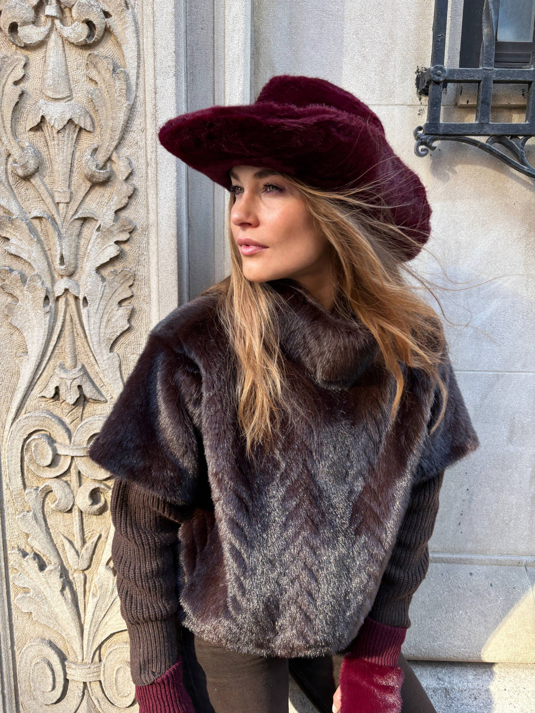 The Faux Mink Pullover Sweatshirt with Knit Sleeves