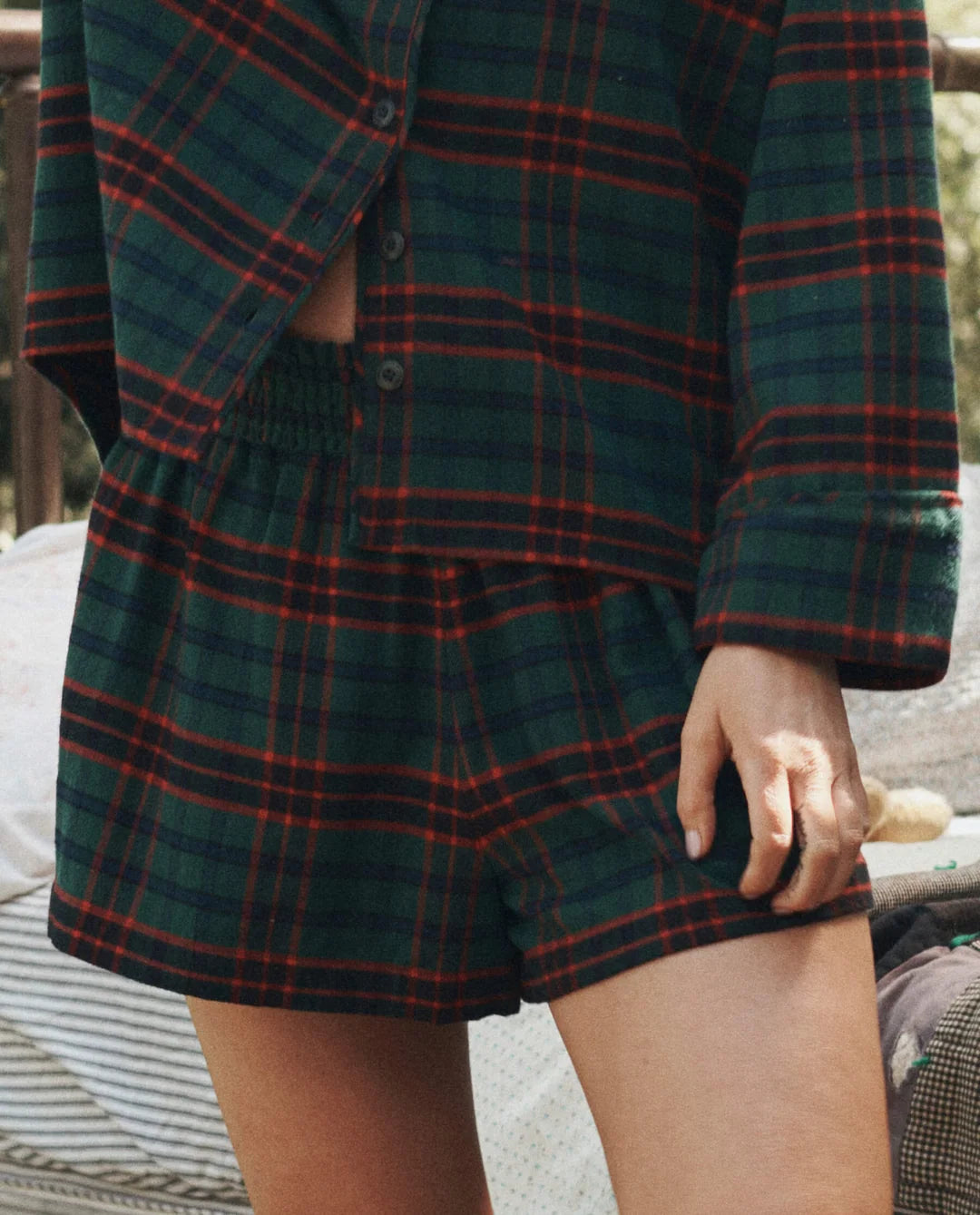 Flannel Pajama Smocked Short