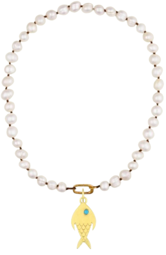 Natural Pearl Necklace + Fish Charm