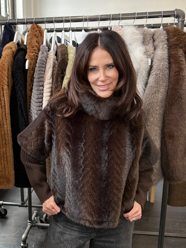 The Faux Mink Pullover Sweatshirt with Knit Sleeves